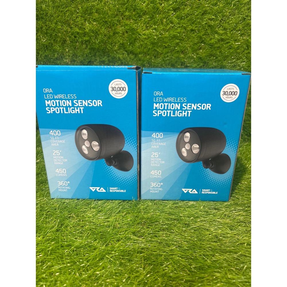 2 Pack Ora LED Wireless Motion Sensor Spotlight Black 450 Lumens Outdoor IP44